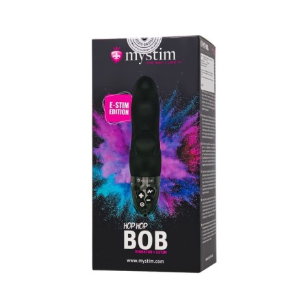Vibrator Mystim Hop Hop Bob with electrical stimulation, 16.5 cm, silicone, black color-11