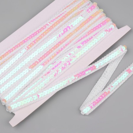 Decorative braid with sequins, 12 mm, 9 ± 0.5 m, pearl color
