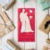 Wooden carved envelope "Congratulations to the newlyweds" red background