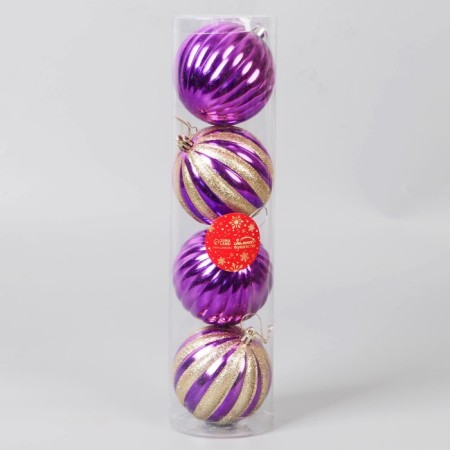 Set of balls Plastic D-8 cm, 4 pcs "Agnet" stripes, golden purple-1
