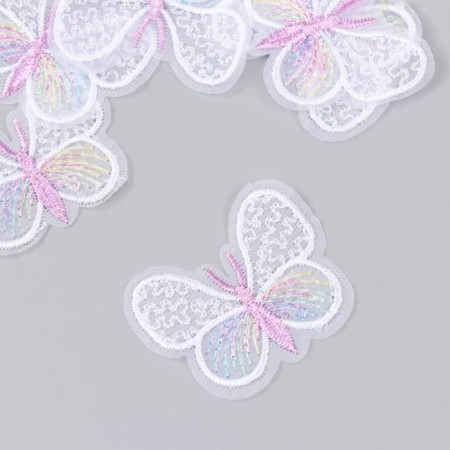Decor for creativity Textile Embroidery "Lilac-white butterfly" 4.5x4 cm