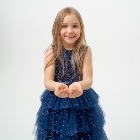Dress for a girl with sequins KAFTAN, size 36 (134-140), blue color