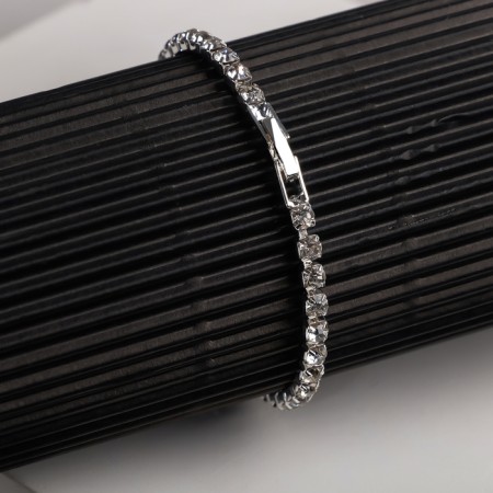 Bracelet with rhinestones "shining" thin thread, white color in silver, 18 cm-1