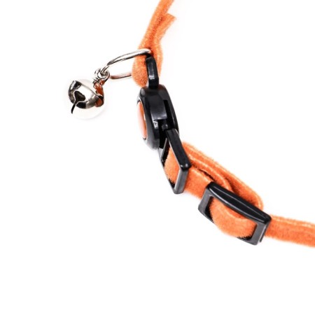 Soft cat collar with a tambourine, 30 x 1 cm, textiles, orange-2