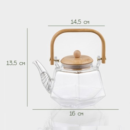 Glass teapot with a bamboo lid and a metal filter Bellatenero Octan, 800 ml-2