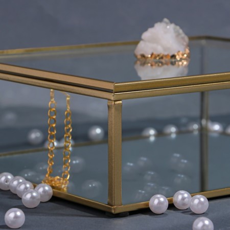 Organizer for storage "Mountains", with a lid, glass, with a mirror -bottom, 1 section, 20 × 16 × 6.5 cm, the color is transparent/copper-10
