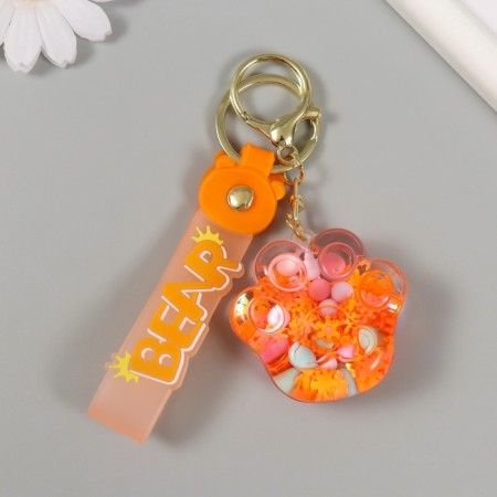 A keychain plastic with a carbine, a strap of "paw with balls" Water with sparkles 4.5x5x2 cm-1