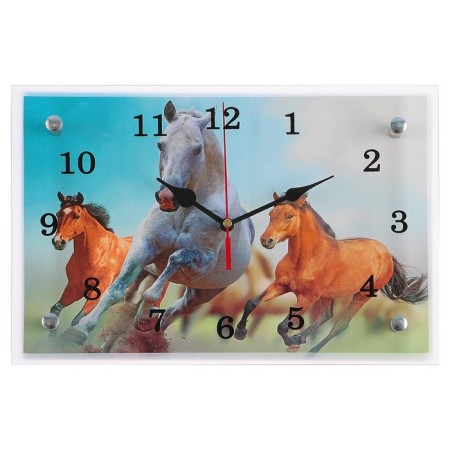 Carty clock is wall-mounted, interior "horses", silent, 30 x 20 cm