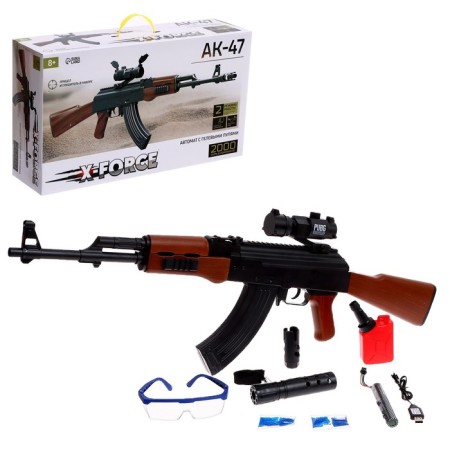 AK-47 automatic machine, shoots with gel bullets, works from the battery