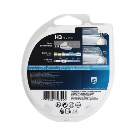 Car lamp Philips Diamond Vision 5000k, H3, 12 V, 55 W, set 2 pcs-3