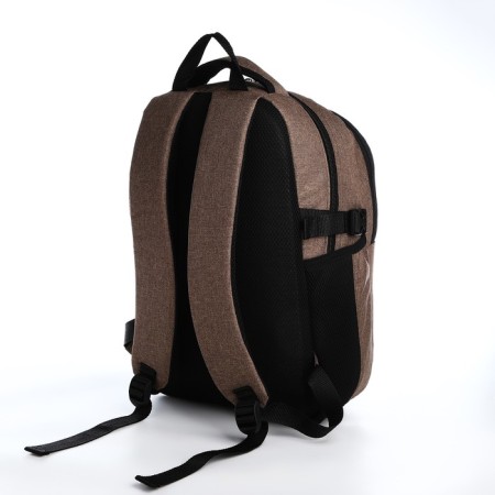Youth backpack from textiles, rise, 2 parts on lightning, 3 pockets, brown color-1