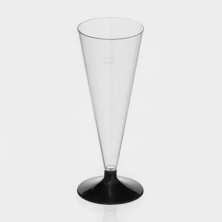 A single -single -plastic glass for champagne “cone”, 150 ml, with a black leg, the color is transparent-9