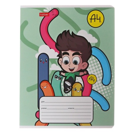 Notebook 12 sheets large cage "Funny kids", a beam coated cardboard, block 65g/m2, 5v mix-5