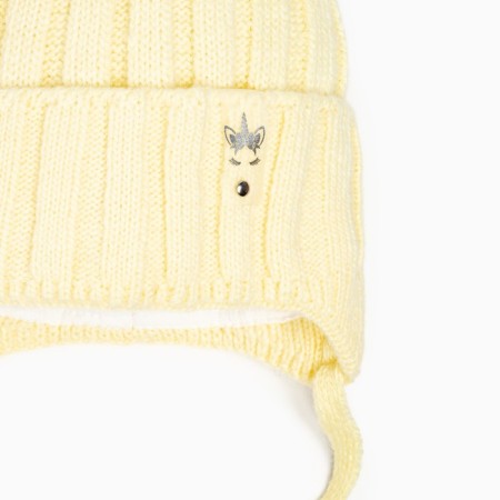 A hat for a girl knitted, yellow color, size 47-50 cm (1.5-3 years)-1