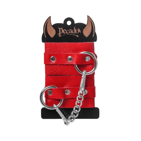 Handcuffs Pecado BDSM, soft with grirts, genuine leather, red-5