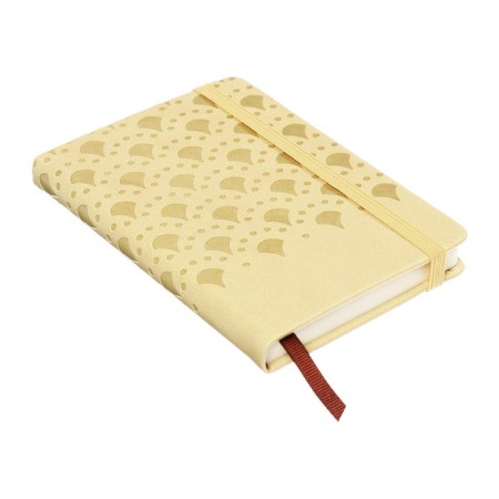 The diary is low, A6 format, 100 sheets, cage, beige leatherette cover, elastic band 10710-2
