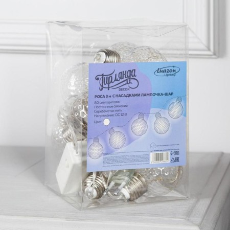 Garland “thread” 3 m with nozzles “balls of balls”, ip20, transparent thread, 80 LED, white glow, 8 modes, 220 V-2