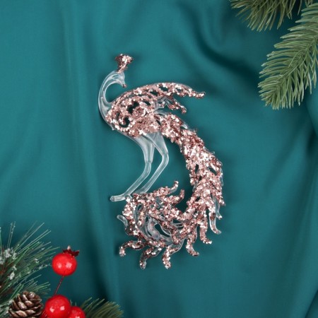 Decoration Christmas tree "Peacock shine" 14x7.5 cm, transparent pink
