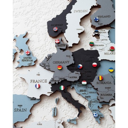 Geometes for the world map Eco Wood Art, flags of countries, pins
