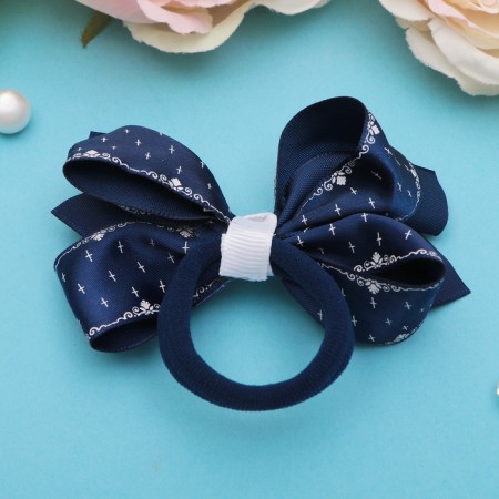 Hair elastic band "Schoolgirl" Bant Pattering Contour, 7 cm, blue-1