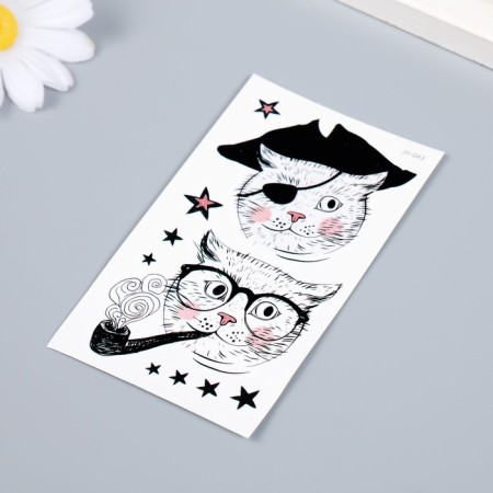 Tattoo on the body color "seafarer cats" 10.5x6 cm-1