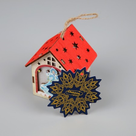 Christmas tree toy "House with the Snow Maiden", from batteries, glow warm white-2