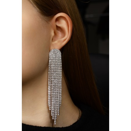Hanging earrings with rhinestones "ice" semicircle, white color in silver-7