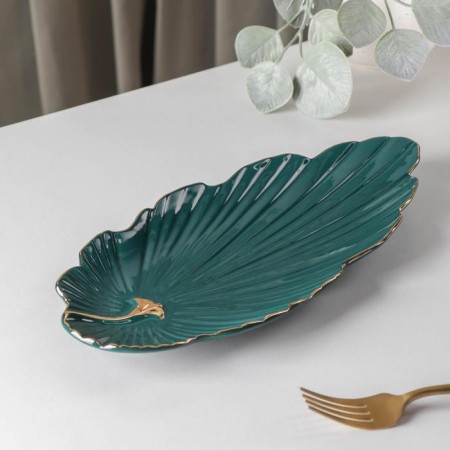 Ceramic serving dish "Rapsodia. Sheet ", 29 × 13 × 2 cm, green color-1