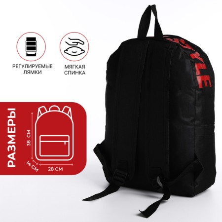 A backpack with a zipper, an outer pocket, 2 side pockets, black/red color-1