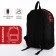 A backpack with a zipper, an outer pocket, 2 side pockets, black/red color