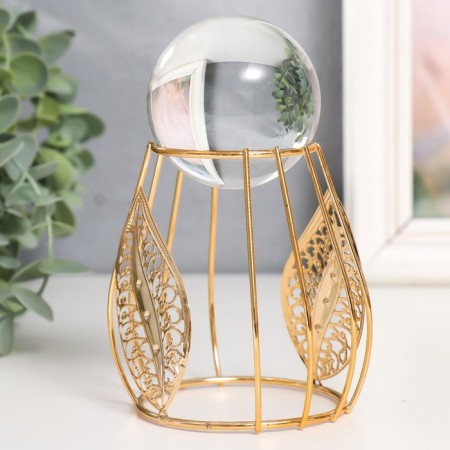 Interior metal souvenir, glass "openwork leaves and ball" d = 6 cm gold 9.5x9x14 cm-2