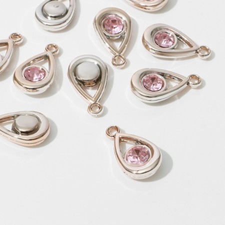 Suspension "drop" 3 × 1.7 × 0.7 cm, (set 10 pcs.), Pink color in gold