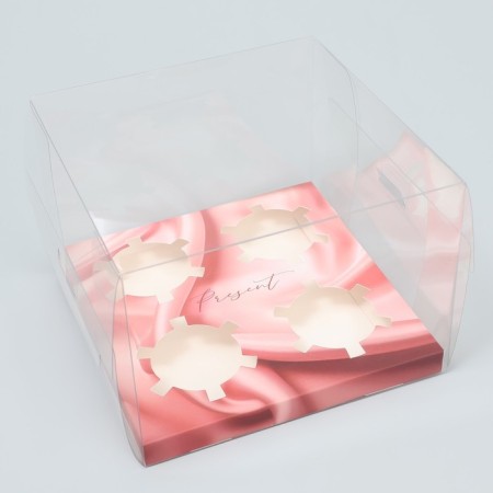 Capcake box, confectionery packaging, 4 cells "Silk Nuga", gold, 16 x 16 x 11.5 cm-1