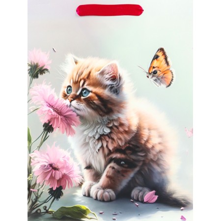 Package Gift Laminated Vertical "Cat and Flower", M 26 × 32 × 12 cm-2