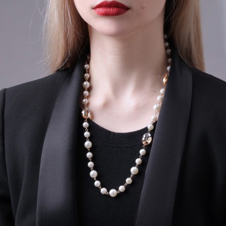 Beads with pearls "Galance" ball No. 8.10, white color in gold, l = 80 cm-2