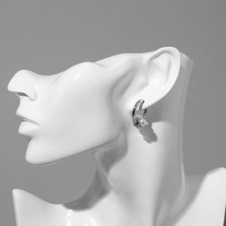 Earrings with pearls "bead" miniature, silver color-3