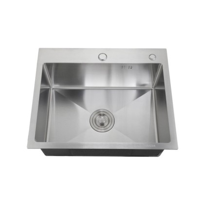 Kitchen sink "RMS" MR-5843, Sredal, thickness 3.0 and 1 mm, basket, dispenser, satin