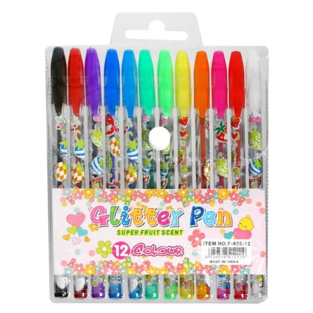 A set of gel pens, 12 colors, metallic, a body with a pattern, in a blister on a button-12