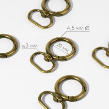 Karabin ring, 43 mm, d = 27/19 mm, thickness - 4.5 mm, with a fastener of 20 × 3 mm, 5 pcs, bronze color