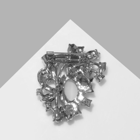 Brooch "Leaflets with a stone", the color is gray-black in silver-1