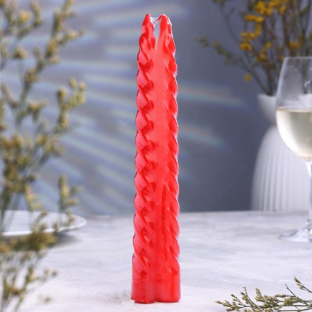 A set of candles of twisted, 2.2x 25 cm, lacquered 2 pieces, red-2