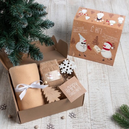 New Year. Set of Gift "Snowmen" (blanket, socks, 2 toys, postcard)