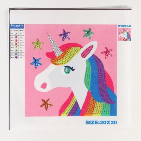 Diamond mosaic with partial filling "Rainbow Unicorn" 20 × 20 cm, with a frame on a stand-3