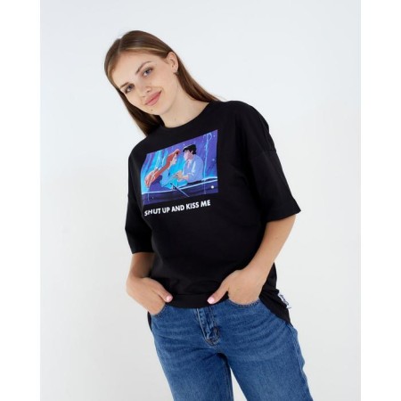 Kiss Me T -shirt Oversize Princess, black color-2