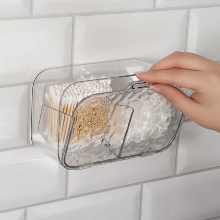 Organizer for storage, hinged, 2 sections, with an adhesive base, 10.5 × 17 × 6.5 cm, the color is transparent-1