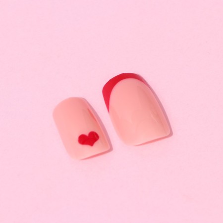 Follow nails "Love", 24 pcs, adhesive plates, square shape, glossy pink/red color-4