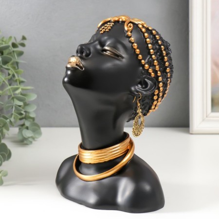 Souvenir Polystone Bust "Girl from the African tribe" Black with gold 23x10x18.5 cm-3