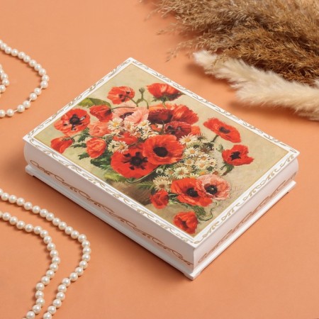 Casket "Poppies with daisies", white, 16 × 22 cm, lacquer miniature