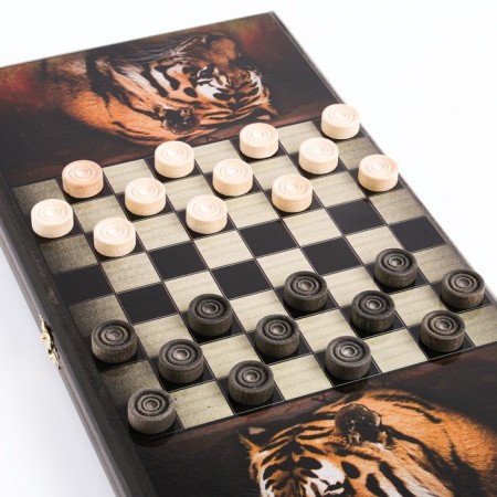 Нарды "Тигр", деревянная доска 40 x 40 см, с полем для игры в шашки-2