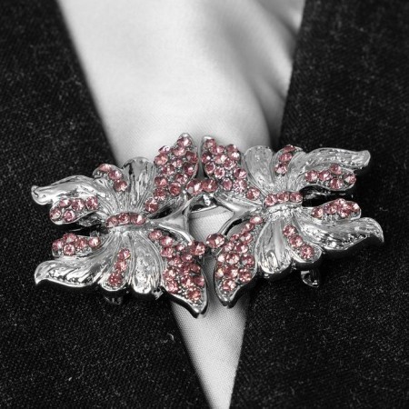 Cardigan clamp "Butterflies", pink color in silver